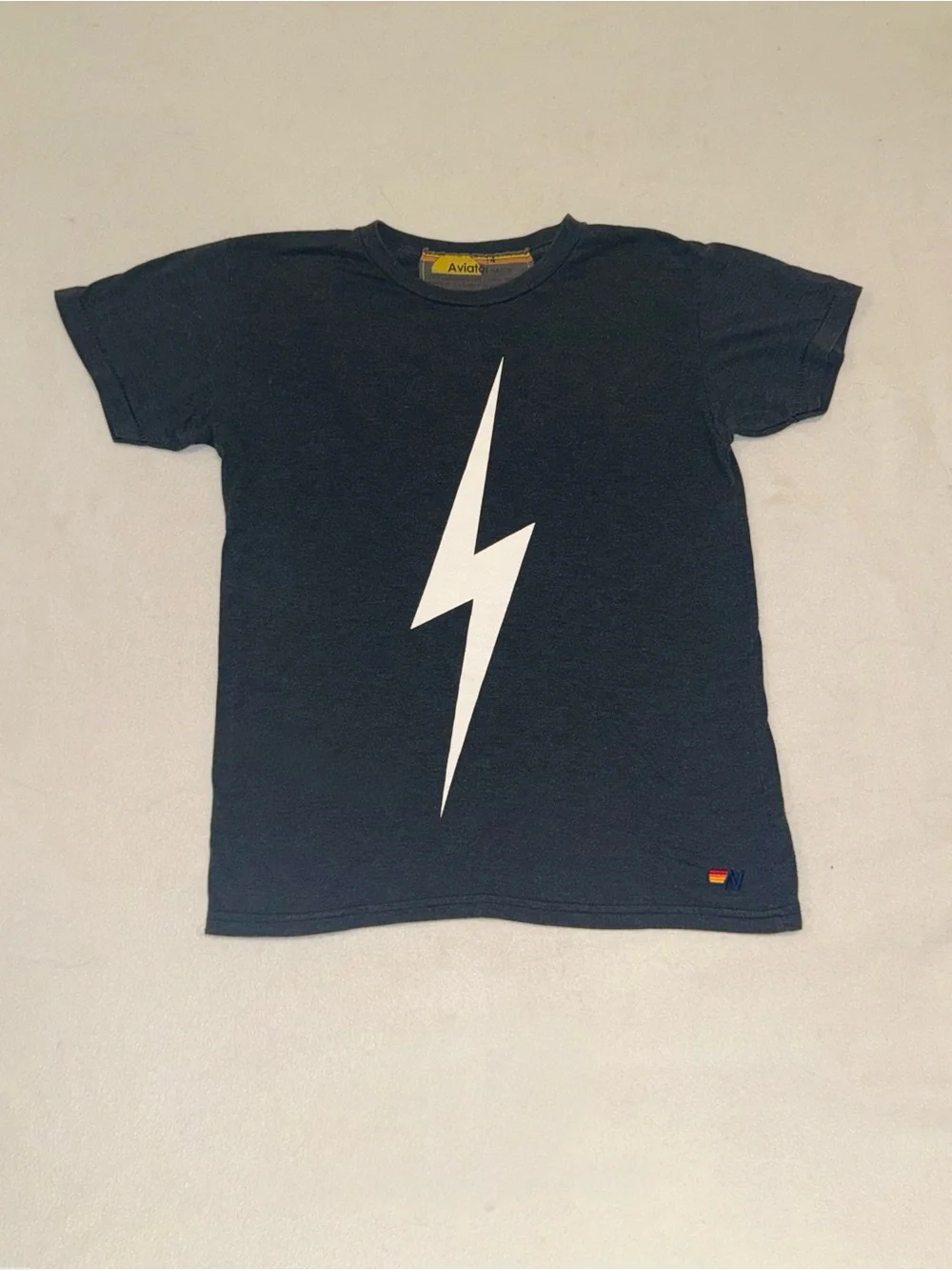 Aviator Nation Navy Tee with White Lightning Bolt
